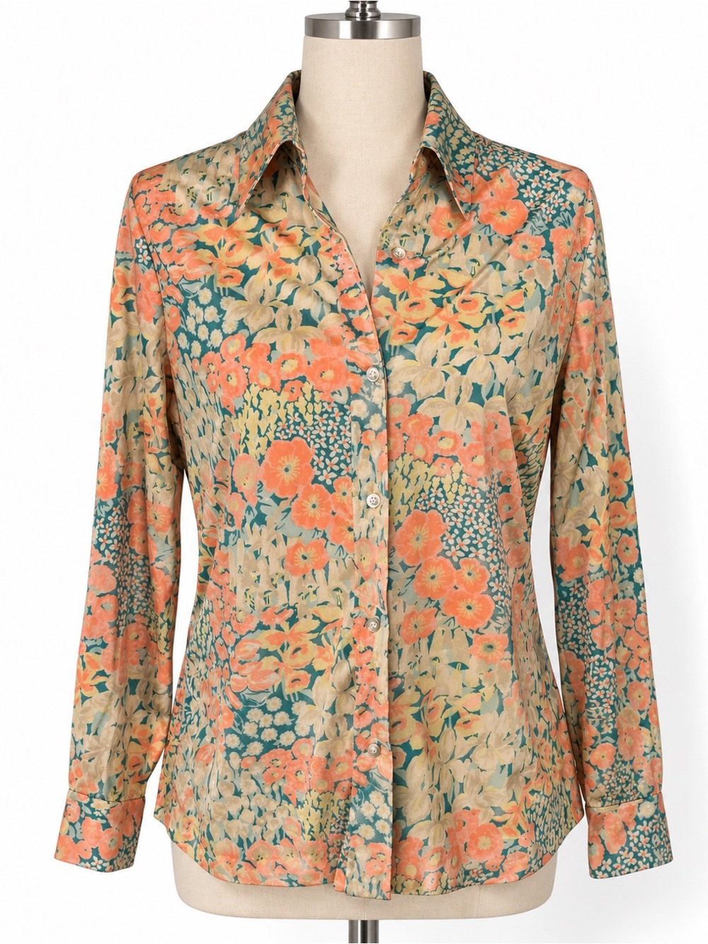 70s butterfly collar polyester shirt top blouse.M